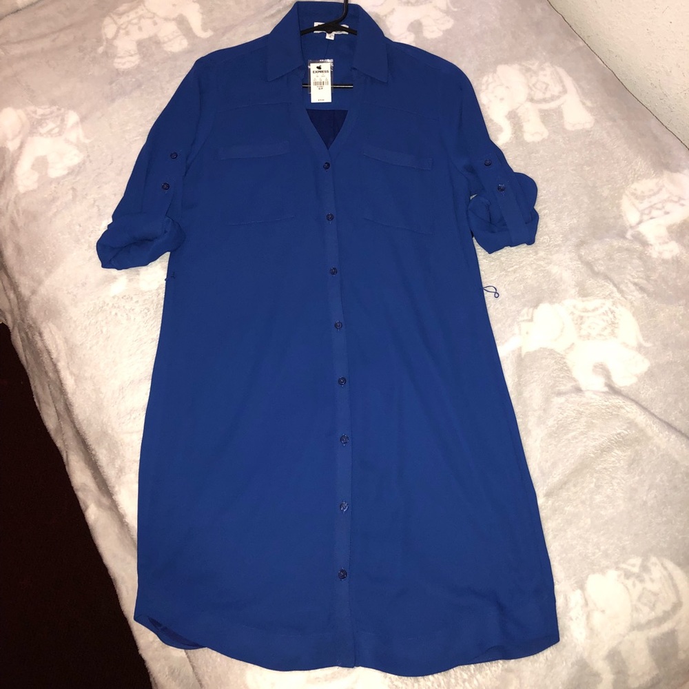 NWT Express Portofino Shirt Dress Blue Size S